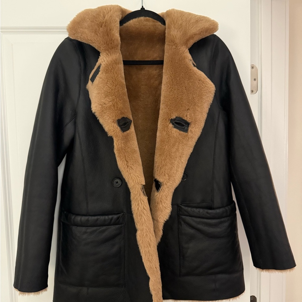 Maje Fur Lined Black Leather Jacket